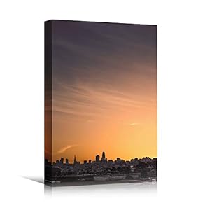 signwin Canvas Wall Art City Sunset Coastal Orange...