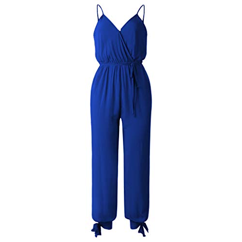 Corriee Jumpsuit Rompers for Women Summer Elegant Solid Color Camisoles Jumsuits with Belt Womens Fashion Streetwear Blue