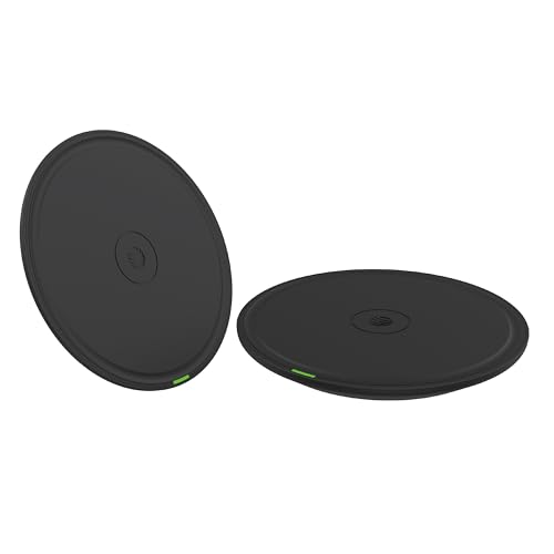 AT&T 15W Qi-Certified Wireless Charging Pad Bundle – 2-Pack Non-Slip, Case-Friendly Fast Chargers with USB-C Cable for iPhone 15, Samsung Galaxy, Pixel, AirPods, and More – Black