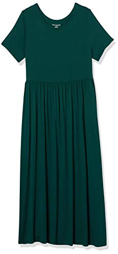AMAZON ESSENTIALS WOMEN’S SHORT-SLEEVE WAISTED MAXI DRESS (AVAILABLE IN PLUS SIZE), JADE GREEN, LARGE