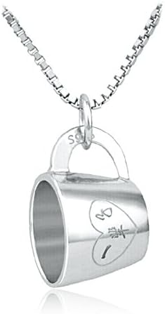 Valeomtion Romantic Valentine 's Day Printed Life Cup Pendant Keychain Metal Boy Girl Love Lovers Forever Friendship 925 Sterling Silver Necklace Jewelry (silver)