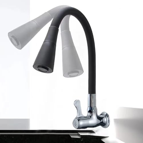 Torneira de Cozinha de Parede Preta Design Flexível Acabamento Fosco para Decoração Moderna (1 Pcs)