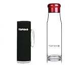 TOPOKO Handmade 18.5 Ounce Glass Water Bottle-Extra Strong Crystal Glass Bottle Bpa-Free, Lead-Free With Handmade Handle Nylon Black Sleeve-Burgundy Lid