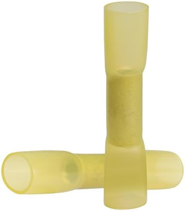 25 PCS Polyolefin Heat Shrink Yellow Butt Connector, 12-10 Gauge, Waterproof Crimping Terminal for Marine and Automotive Use