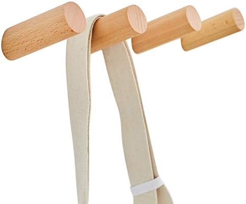 Pack of 4,Natural Wooden Coat Hooks，Wall-Mount Vintage Hangers Organizer Peg Towel,Handmade Craft Hat Pack (Beech Wood, 3.2in)