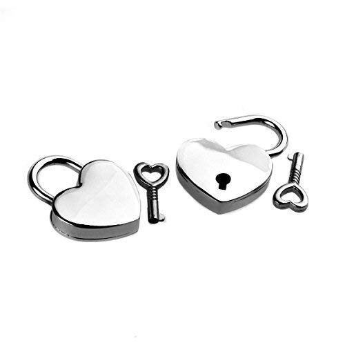 HugeStore 2 Pcs Vintage Mini Heart Metal Padlock and Key for Wedding Favours Decor Silver