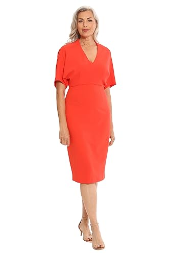 London Times Women's Dresses Chic V-Neck Dolman Sleeve Midi Sheath Polished Eve…