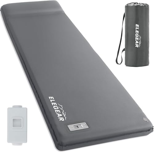 Elegear Colchoneta Memory Foam Bomba Eléctrica Incorporada, 8cm Ultragruesa | Espuma Memoria Sleeping Pad para Camping, Tapete de Autoinflable para Viajes en Coche, Acampar, Autohinchable Colchón Dormir