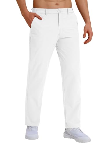 CNBQDD Mens Golf Pants Lightweight Dress Pants for Men Casual Slacks Quick Dry Work Dress Pants 4 Pockets, 30"/32"/34" Inseam(White, 34Wx32L) at Amazon