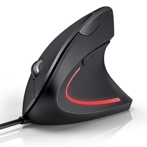TECKNET Wired Ergonomic Mouse, 6400DPI Wired Vertical Mouse 6-Button Silent Mouse with 4 Adjustable Levels DPI, 1.5 m USB Cable Optical WiredMouse for Laptop, PC, Mac,Black