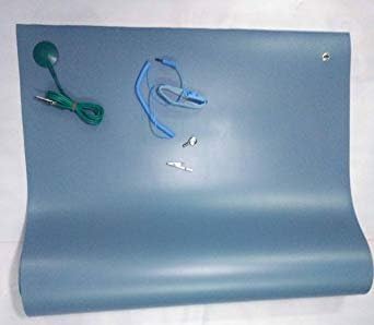 GLOBAL STATCLEAN SYSTEMS Antistatic ESD Tool Kit of 2.6 X 3 ft 3 layer 2 mm Blue Mat with Button on 4 Corner, Grounding Cord , and Wrist Band