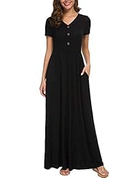 Zattcas - Maxivestidos de manga corta con botones y cuello en V para mujer