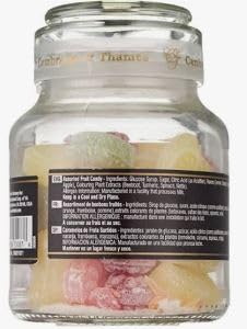 CAMBRIDGE & THAMES, MADE IN GERMANY, ASSORTED CITRUS AND FRUIT CANDY, 10.5OZ CANDY GLASS JAR WITH LID