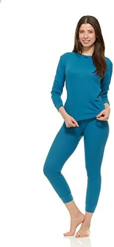 Moet Fashion Women's Soft 100% Cotton Waffle Thermal Underwear Long Johns Sets (Large, Dark Blue)