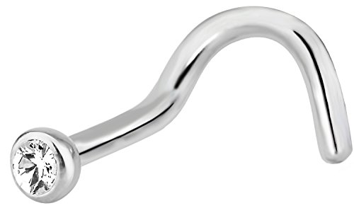 18g Surgical Steel Press Fit Clear CZ Crystal Nose Ring Screw