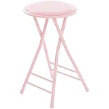 Trademark Home Folding Stool â€“ Heavy Duty 24-Inch Collapsible Padded Round Stool with 300 Pound Limit for Dorm, Rec or Gameroom (Pink)