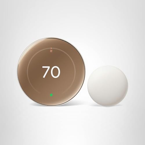 Google Nest Learning Thermostat (4.ª generación, 2024) con sensor de temperatura Nest - Termostato inteligente de ahorro de energía - Compatible con Alexa, Apple HomeKit y la aplicación Google Home - Oro pulido