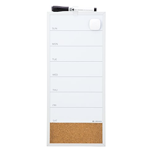 U Brands Magnetic Dry Erase Cork Weekly Vertical Calendar Board 16 X 7 