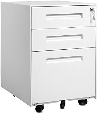 Amazon Com 3 Drawer Under Desk File Cabinet With Lock With Wheels With Dividers Small Vertical Fireproof Office Filing Cabinet Fully Assembled Steel White Kitchen Dining