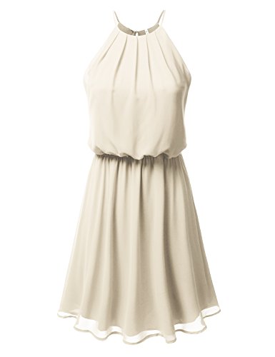 DRESSIS Womens Double Layered Chiffon Mini Tank Dress Taupe M - Thumbnail 5