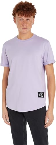 Calvin Klein Jeans Herren T-Shirt Kurzarm Badge Turn Up Sleeve Rundhalsausschnitt, Violett (Pastel Lilac), S