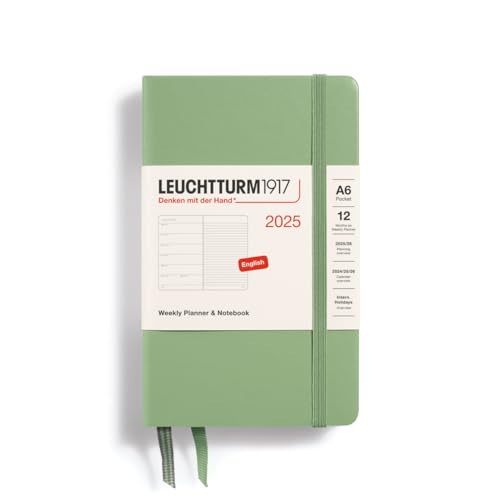 LEUCHTTURM1917 370648 agenda e taccuino settimanale Pocket (A6) 2025, salvia, Inglese