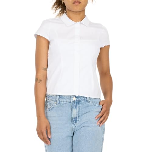 Forever 21 Women's Poplin Button-Down Short Sleeve T-Shirt – Short Sleeve Colla…