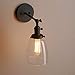 Pathson Vintage Hardwired Wall Sconce with On Off Switch, Clear Glass Black Vanity Light, Indoor Wall Lighting Fixtures for Bathroom Bedside Garage Porch Cafe Club
