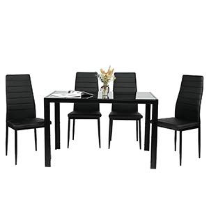BAHOM Kitchen Dining Table for 4 Person, Rectangle Glass Top Dinner Desk for Large Family Breakfast