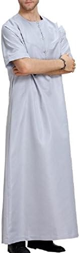 heymoney Mens Short Sleeve Muslim Dishdasha Islamic Arabian Kaftan Robe