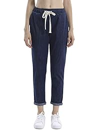 gooket Casual Cintura Elástica Recortada de la dama pantalones cordón harén pantalones con bolsillos