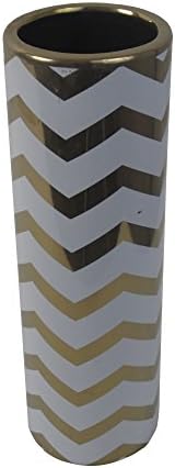 Firefly Home Collection Ceramic Vase, 4.5" x 4.5" x 13.75", White/Gold
