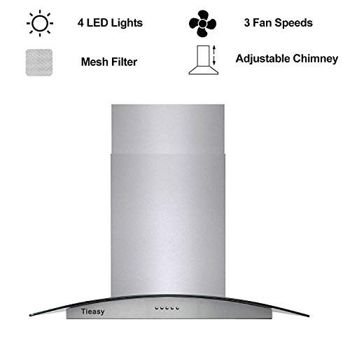 36 inch Island Range Hood 700 CFM Ceiling Mount Hood Stainless Steel