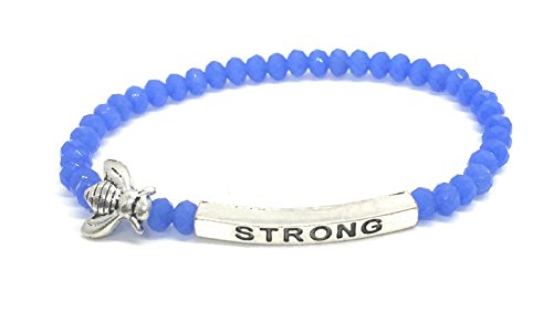 Bumble Bee Strong Inspirational Quote Bracelet Bead Stacking Stretch Made in USA (Sky Blue)