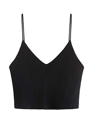 SheIn Women's Casual V Neck Sleeveless Ribbed Knit Cami Crop Top