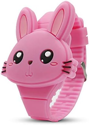 キッズ 子供用腕時計 女の子用 かわいい クオーツ時計 誕生日 お祝い 時計 デジタル ウサギ プレゼント ローズレッド 誕生日 Led