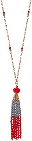 Occasionally Made 24" Red/Grey Crystal Tassel Necklace