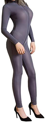 L04BABY Stripe Double Zipper High Elastic Bodysuit Nightclub Performance Uniform