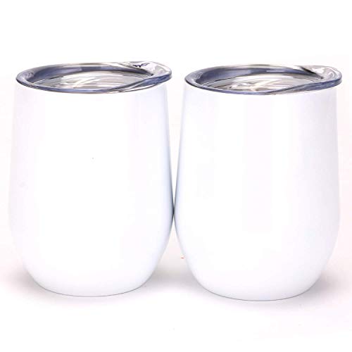 MASCOTKING Wine Glasses Tumbler - 12 oz 2 Pack - Double Wall Vacuum Insulated Cup with Lids for Keeping Wine, Coffee, Drinks - Beverage Warm in Winter -Valentine's Day Gifts(2PACK 12oz, White02) - Thumbnail 2