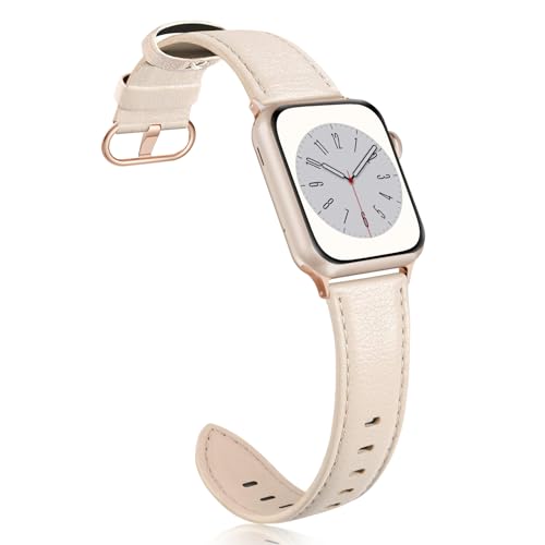 SWEES Leather Strap Compatible for iWatch Band 38mm 40mm, Genuine Leather Soft Band Replacement Strap for iWatch Series 4 3 2 1, Sports & Edition Women, Ivory