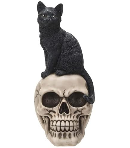 Amazon.com: Wowser Black Cat Sitting on a Skull Figurine