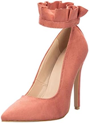 JRenok Women's Sexy Pumps Buckle Strap Ruffles High Heels Pointed Toe Party Shoes Ladies Wedding Stilettos
