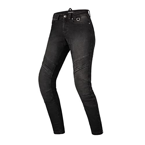 SHIMA JESS Motorcycle Jeans for Women Breathable, Elastic, Regular Fit Biker Trousers Womens with Kevlar Layer, Slim Fit, CE Knee and Hip Armor Pads (Black, 24)