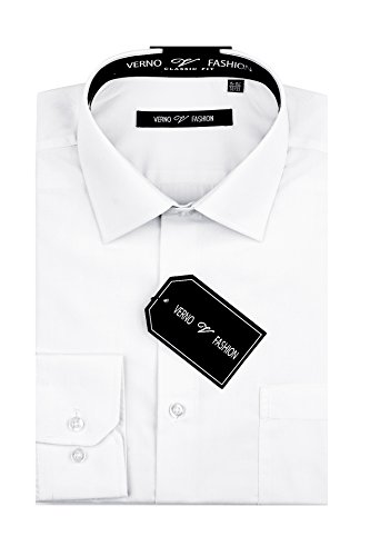 Verno Luxton Men's Fashion(Regular) Fit Long Sleeve Dress Shirt - Available in More Colors (20-34/35, White)
