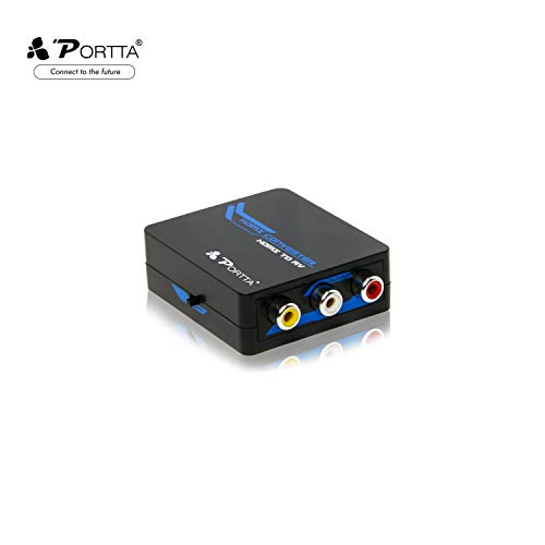 Portta HDMI to RCA, 3RCA Composite AV Video Audio Converter Adapter Supports PAL/NTSC with USB Charge Cable for Xbox One,Blu-ray,DVD,PS4,Roku (Black)