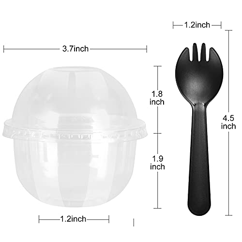 50 Pack 9 oz Plastic Cups with Dome Lids and Sporks Dessert Cups with