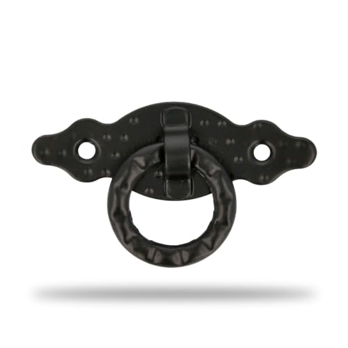 Amig - Poignée Horizontale - Modèle 1000 - En Acier - Quincaillerie Rustique - 80 x 28 x 1.5 mm - Avec Anneau et Plaque Pointillée - Finition : Noir