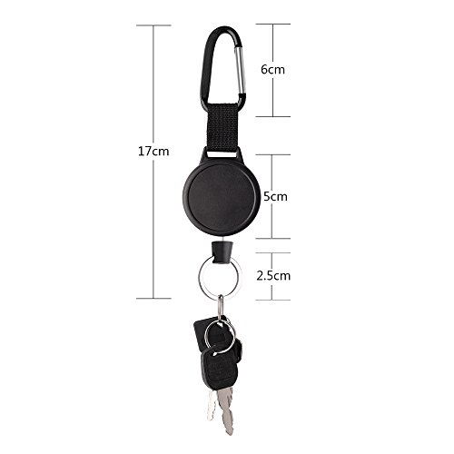 Kuuqa Schlüsselanhänger Ausziehbar Heavy Duty Retractable Schlüsselrolle Schlüsselkette Ausweis JoJo mit 100cm Stahldrahtseil, Schwarz – Bild 4