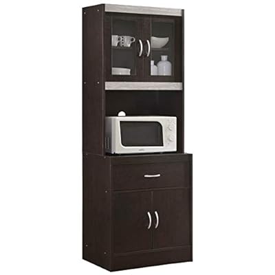 Pemberly Row Tall 24" China Kitchen Cabinet with Microwave Storage