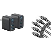 Anker USB C to USB C Cable, Type-C 60W Fast Charging (6 FT, 5Pack),Zolo Charger Block, 2-Pack 4-Port Wall Adapter with 50W Max Output